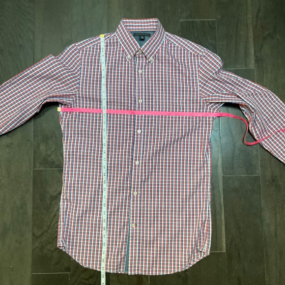 Banana Republic Tailored Slim Fit Non Iron Shirt Red Blue Check Button Down - Picture 5 of 8